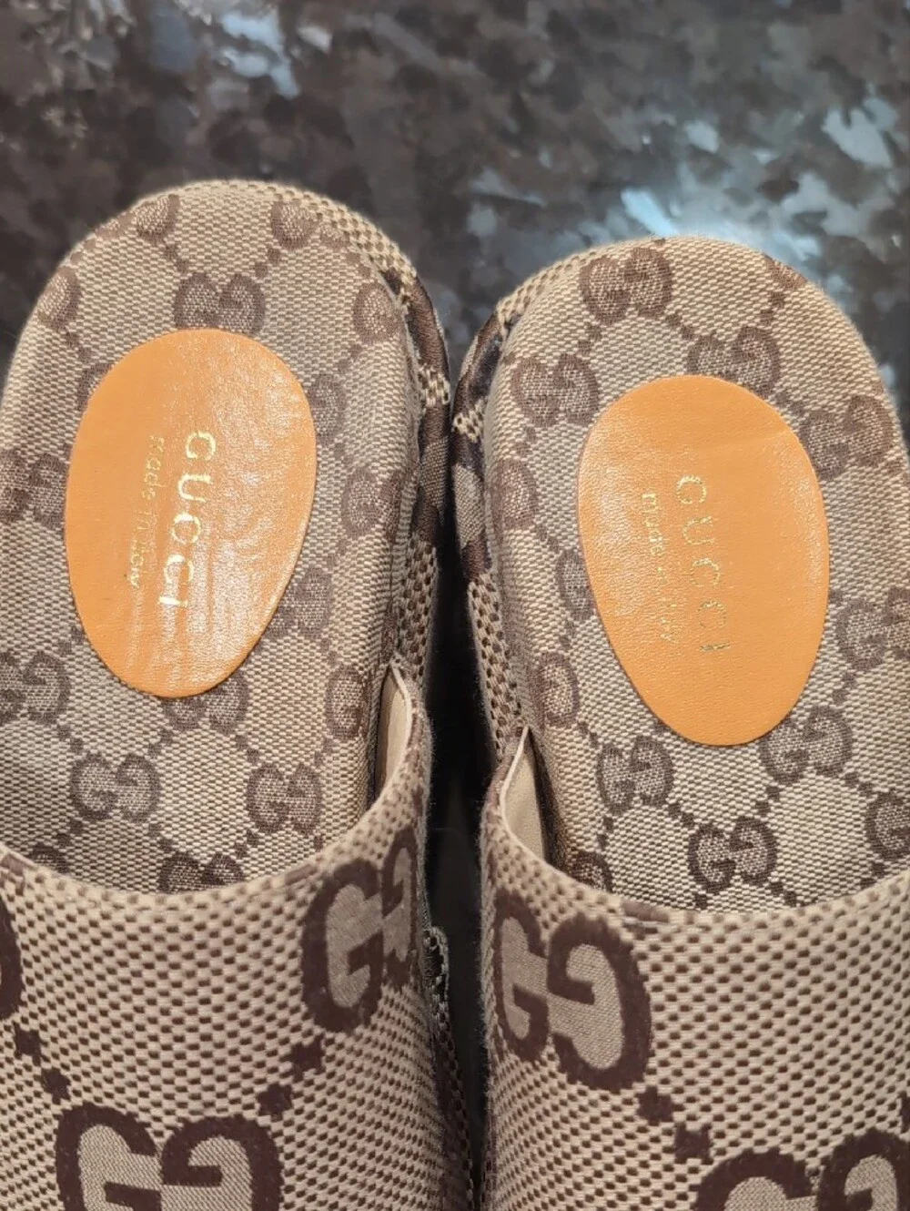 Gucci Beige Brown GG Logo Platform Wedge Slides